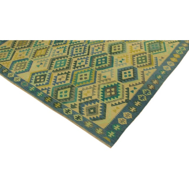Tribal Kilim Blue Tan Wool Rug - 8'5" X 11'6" For Sale - Image 4 of 7