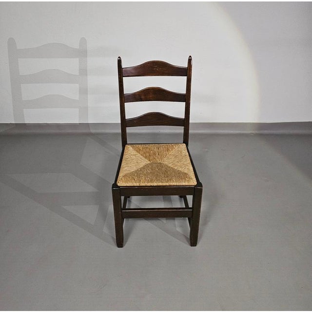 Rustic Farmhouse Ladderback Dining Chairs in Oak with Rush Seats, Set of 2 For Sale - Image 10 of 18