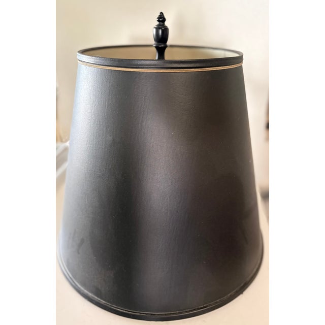 1970's Oversized Gold Brass and Black Wood Lamp With Black Shade in the Style of Ralph Lauren For Sale - Image 10 of 13