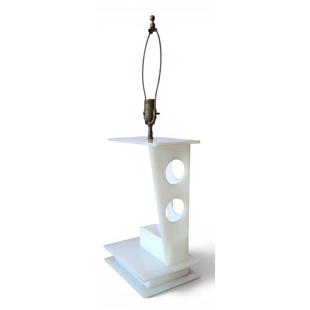 Vintage Mid Century Modern Lucite Moss Table Lamp, 1950s ~ No Figurine. Base only of a geometric designed white lucite...