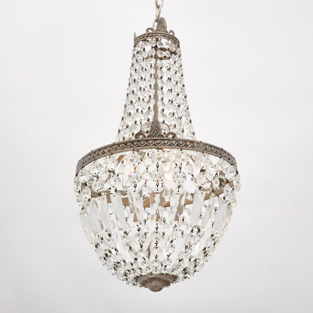 French Antique Crystal Silver Chandelier For Sale - Image 3 of 9