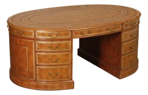 Maitland Smith Leather Wrapped Oval Executive Partners Desk