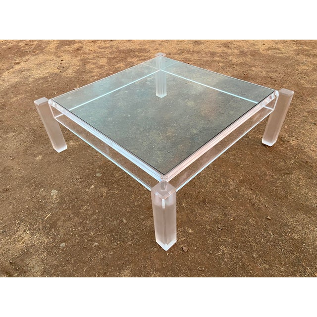 Vintage Mid Century Modern Lucite Glass Top Coffee Cocktail Table For Sale - Image 11 of 18
