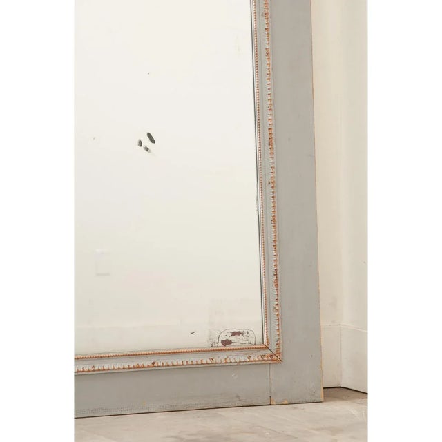 Stone Gray French 19th Century Painted Trumeau With Original Mirror Glass For Sale - Image 8 of 10