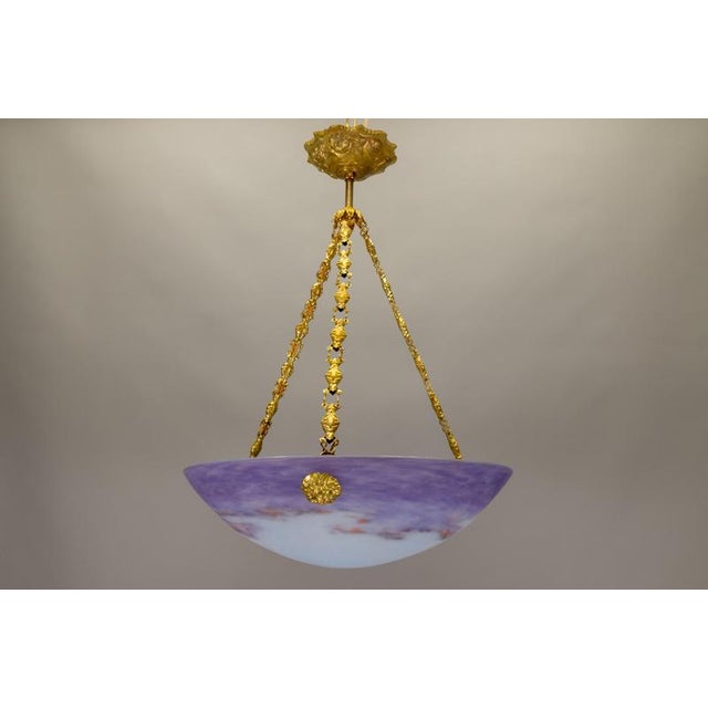 French Art Nouveau Lilac and White Glass Pendant Light from Muller Strasbourg For Sale - Image 17 of 18