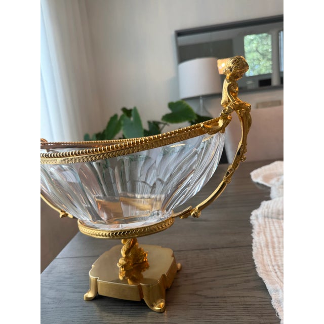 Signed “Martin Benito” French Empire-Style Gilt Bronze & Crystal Centerpiece Bowl – Cherub & Dolphin Motif For Sale In Dallas - Image 6 of 9