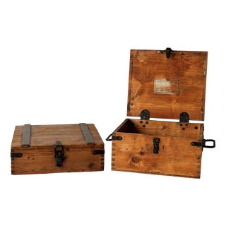 Vintage Wooden Storage Boxes, 1920s, Set of 2 For Sale