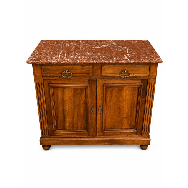 Goldenrod Antique Low Sideboard with Marble Top, 1950s For Sale - Image 8 of 8