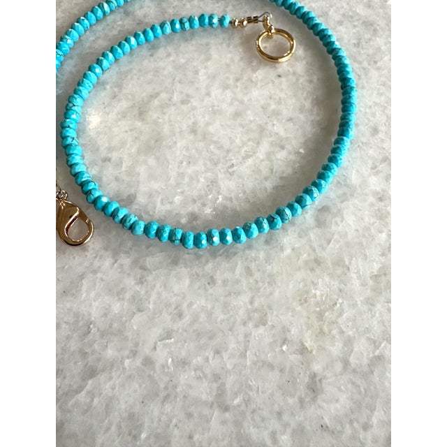 Contemporary Faceted Turquoise, Finely Beaded, 16" Stacking Necklace With Gold Tone Clasp - Designed by Matthew Izzo For Sale - Image 3 of 4