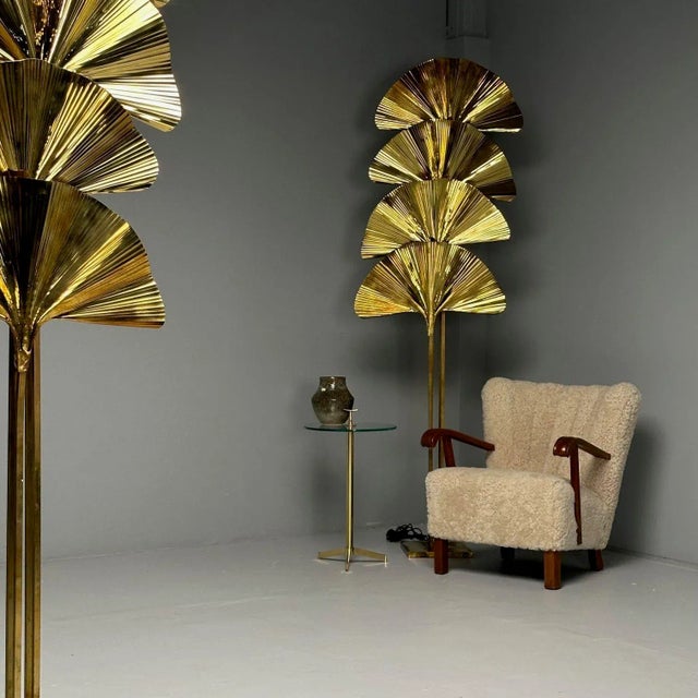 Carlo Giorgi, Bottega Gadda, Modern Large Ginko Leaf Floor Lamps, Brass, Italy, 1970s Large pair of floor lamps designed...