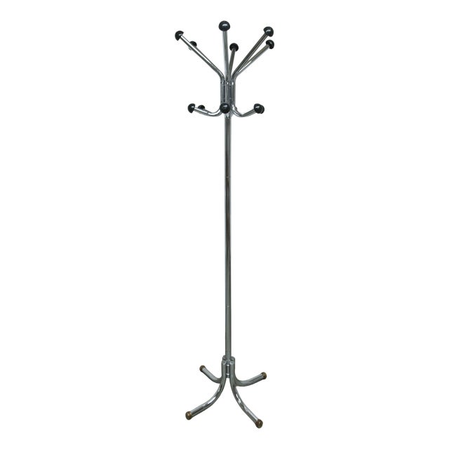 Coat Rack with Twelve Hooks in Chrome and Black Plastic, 1960s For Sale