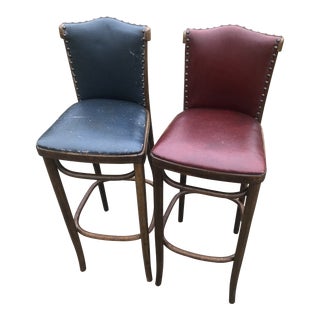 1910s Vintage J & J Jacob & Josef Kohn Mundus Vienna Art Nouveau Bentwood Barstools- A Pair For Sale