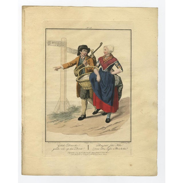 Set of four antique prints of Dutch costumes. These prints originate from 'Images of clothing, customs, and habits in the...