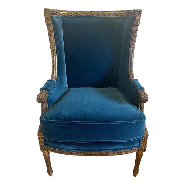 Teal Velvet Louis XVI Chair For Sale
