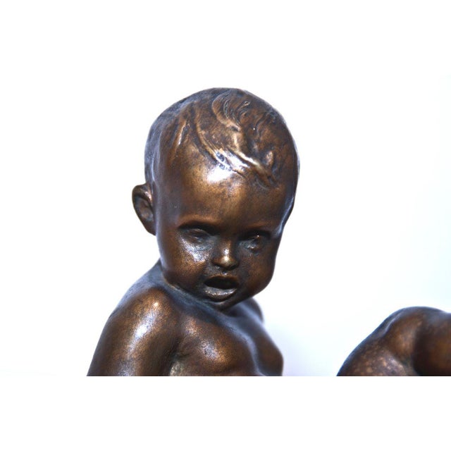 Bronze Sculpture of Child with Teddy Bear and Grasshopper by Pietro Piraino, 1940s For Sale - Image 4 of 6