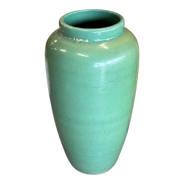 1940s Green Glazed Stoneware Oil Jar For Sale