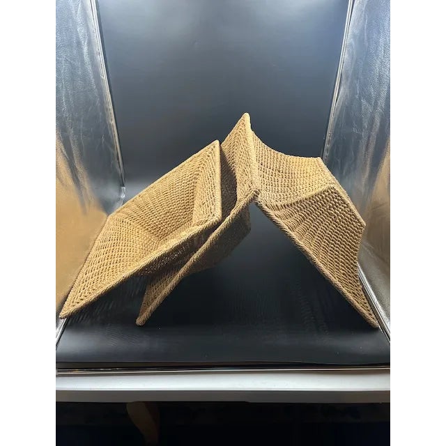 Set of 3 Square Vintage Natural Woven Seagrass Baskets For Sale - Image 6 of 12