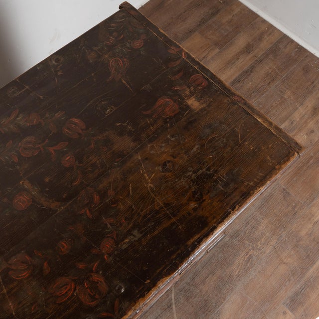 Wood Original Painted Tall Pine Flat Top Trunk Dated 1874 For Sale - Image 7 of 18