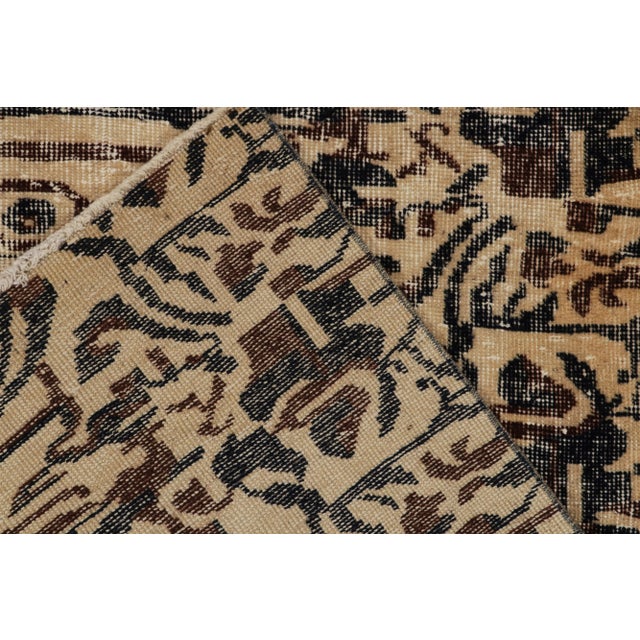 1960s 1960s Vintage Deco Runner in Beige-Brown & Black Geometric Pattern, Distressed For Sale - Image 5 of 6