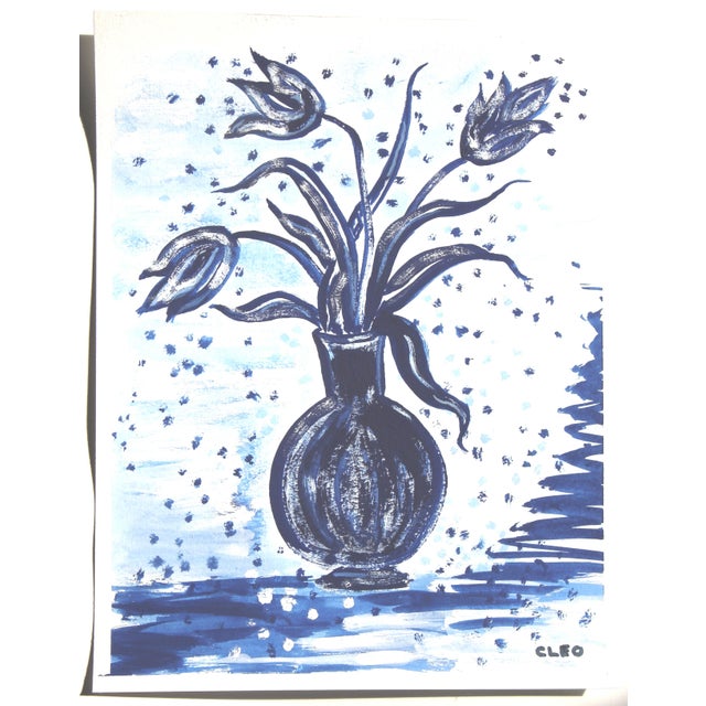 2020s Still Life Botanic Floral Impressionism Pop Art Expressionism Navy Blue Original Painting Cleo Plowden For Sale - Image 5 of 5