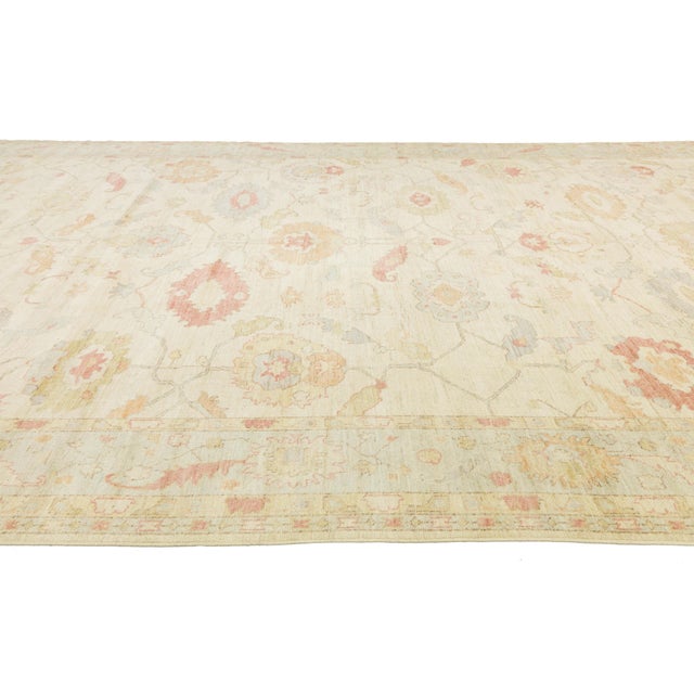 Textile Modern Oushak Style Hand-Knotted Wool Rug Muted Pastel Floral Transitional 12x24 For Sale - Image 7 of 11