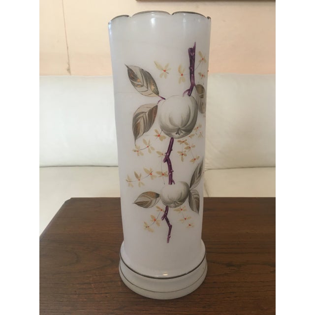 Nice hand painted opaline glass vases from France. Made in the late 20th century.