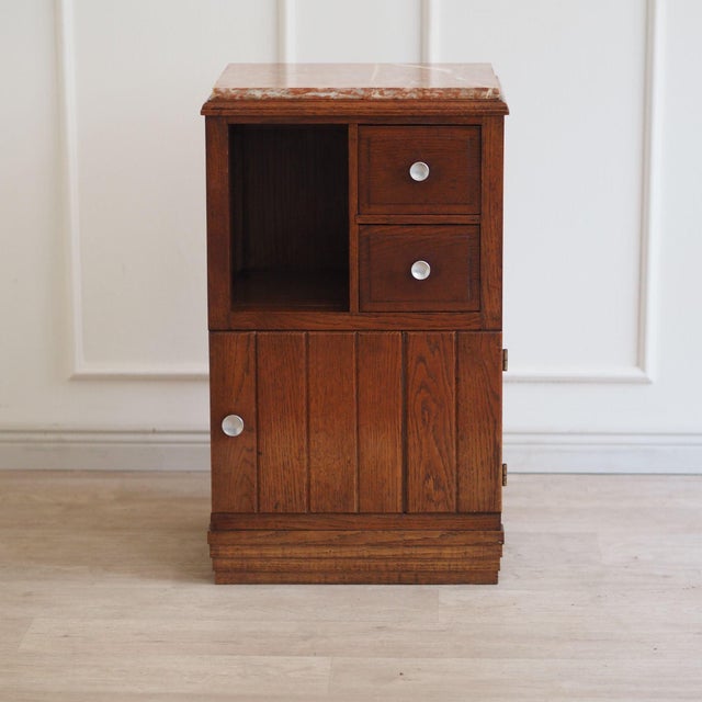 French Art Deco Bedside Table with Red Marble Top For Sale - Image 12 of 15