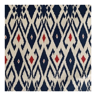 Quadrille China Seas Lockan Red and Blue Linen Fabric- 1 1/2 Yards For Sale