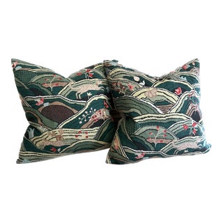 Pair of Schumacher Throw Pillow Cushions in Rolling Hills Green For Sale