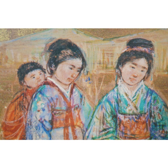 Wood 1980s Edna Hibel Japanese Ladies at Mountain & Mother Baby Oil Paintings - Set of 2 For Sale - Image 7 of 15