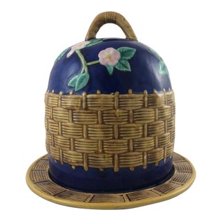 Majolica Basketweave Cheese Dome For Sale