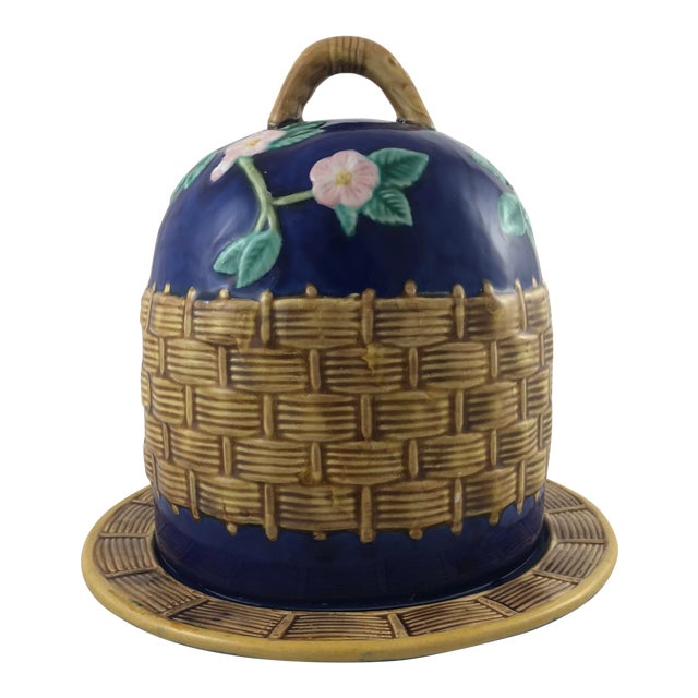 Majolica Basketweave Cheese Dome For Sale