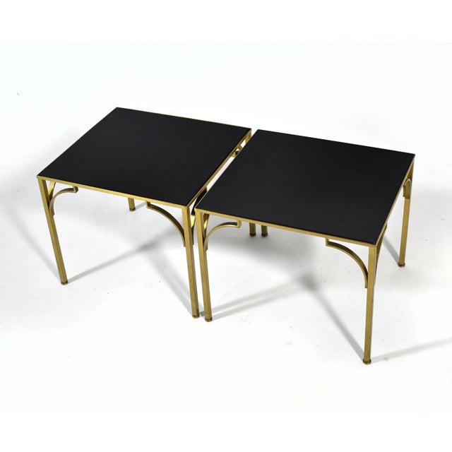 Pair of Brass Side Tables with Black Glass Tops For Sale In Chicago - Image 6 of 8