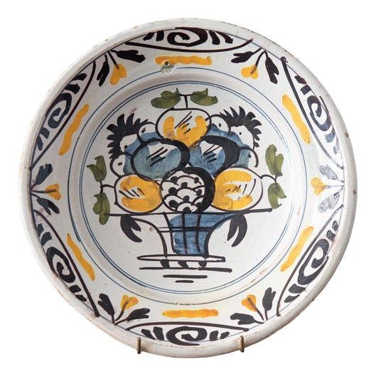 18th Century Dutch Delft Polychrome Fruit Basket Dish For Sale