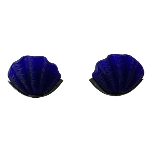 Vintage Sarsaparilla Cobalt Hand-Blown Glass Clam Shell Sconces, a Pair, Circa 1980s