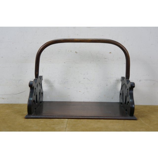 Mahogany Pierced Scrolled Magazine Holder Book Tray W Bentwood Handle 15" For Sale - Image 4 of 11