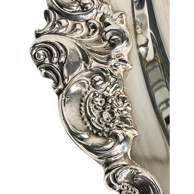 Wallace Silversmiths Vintage Wallace Baroque Silver Plate Mirrored Plateau Tray For Sale - Image 4 of 16