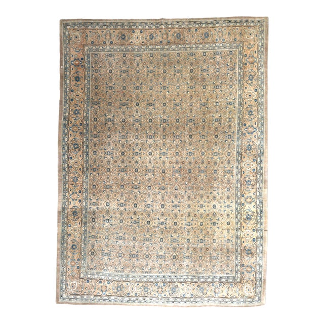 1970s Vintage Persian Handmade Wool Cotton Light Brown Area Rug For Sale