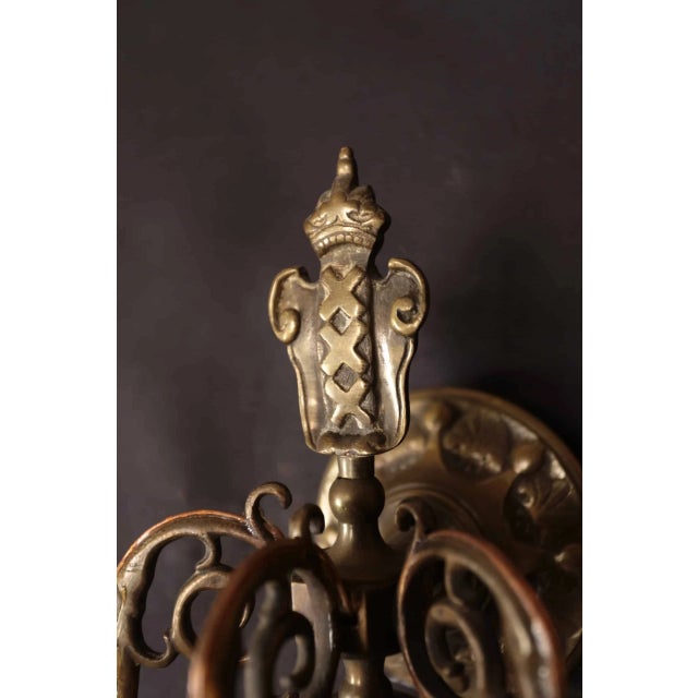Antique Bronze Wall Lamps with Coat of Arms, Set of 2 For Sale - Image 3 of 7