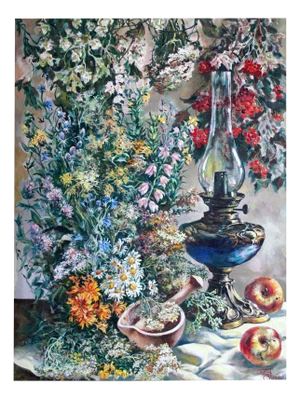 Andrey Gorgots, Still Life with Wildflowers, Oil on Canvas