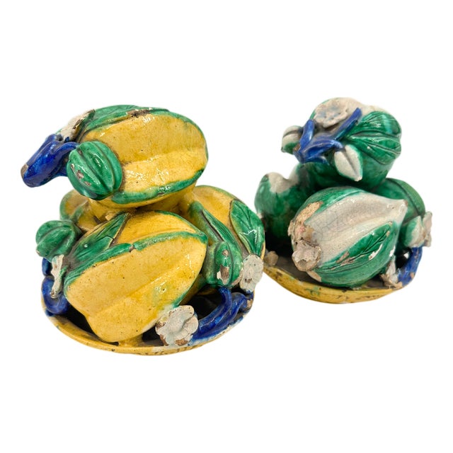 Ceramic Altar Fruit Qing Dynasty Chinese Pair For Sale