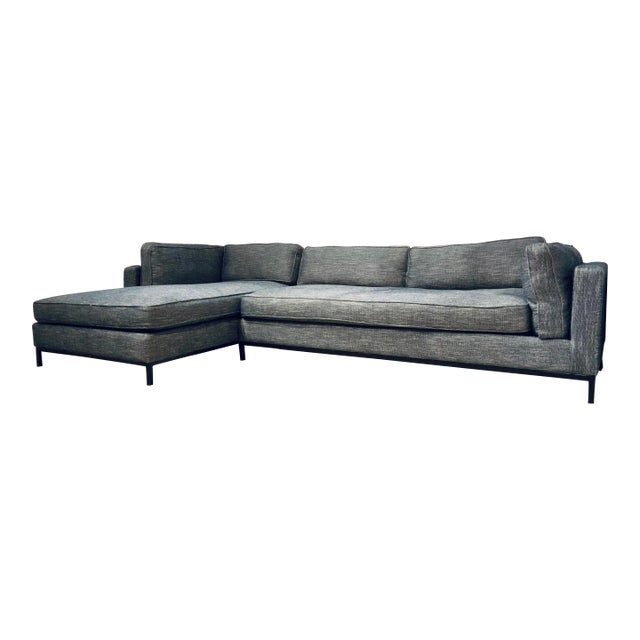 Modern Two Piece Blue-Gray Sectional Sofa For Sale