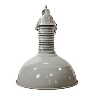HDK Grey Enamel and Aluminum Factory Pendant Light from Philips, Holland, 1950s For Sale