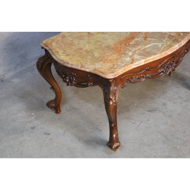 Baroque Style Coffee Table with Wooden Base and Marble Top, 1950s, in Flawless conditions. Designed 1950 to 1959