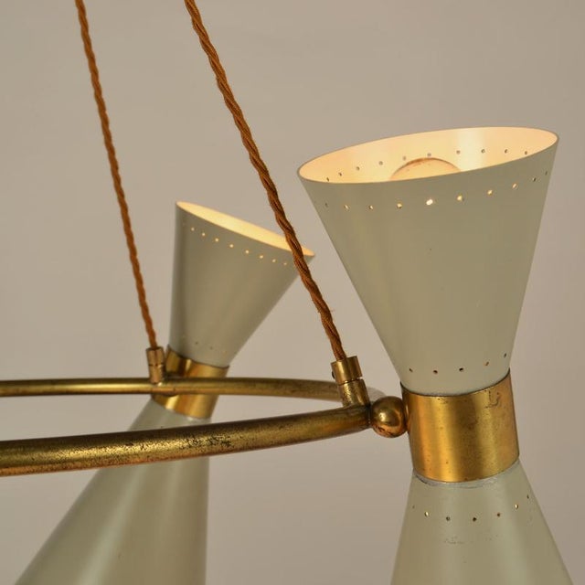 Large Hourglass Chandelier with Grey Metal Diabolo Shades on Brass Frame, 1950s For Sale - Image 10 of 18
