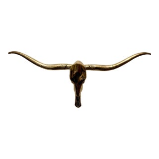 Brass Longhorn Skull Wall Sculpture, Hollywood Regency Style, 1960s For Sale