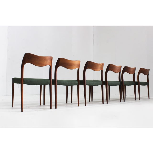 Set of 6 dining chairs model 71 designed by Niels Moller and manufactured by J.L. Møller Mobelfabrik, Denmark 1951. These...