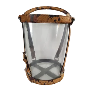 Art Deco Glass and Leather Champagne Bucket by Jacques Adnet, 1930s