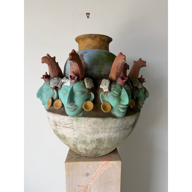 Large Early 20th Century Mayan-Style Terracotta Vessel Sculpture With Figural Head Motif For Sale - Image 4 of 12