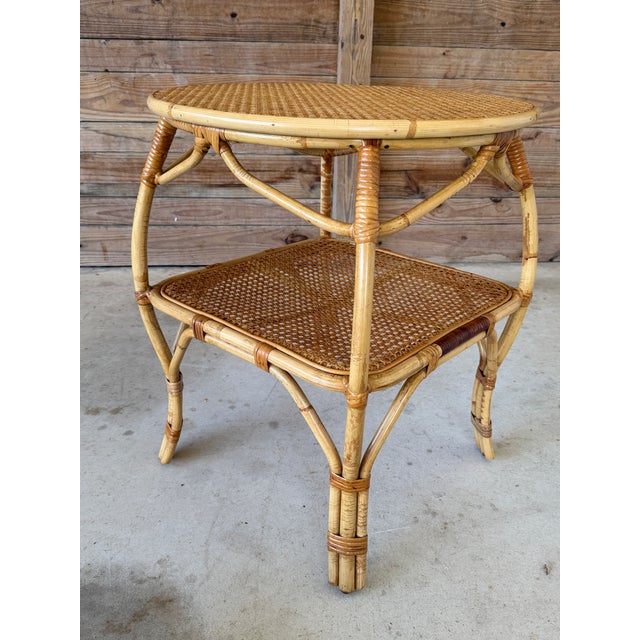 Vintage Coastal Rattan & Cane Two-Tier Side Table For Sale - Image 12 of 12